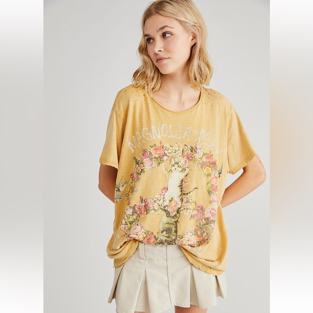 New With Tags Magnolia Pearl Free People Peace Tee- artisan made up cycled